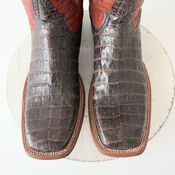 Rod Patrick Mens Cowboy Boots 12.5 AA Brown Caiman Leather Western Square Toe - Picture 7 of 13